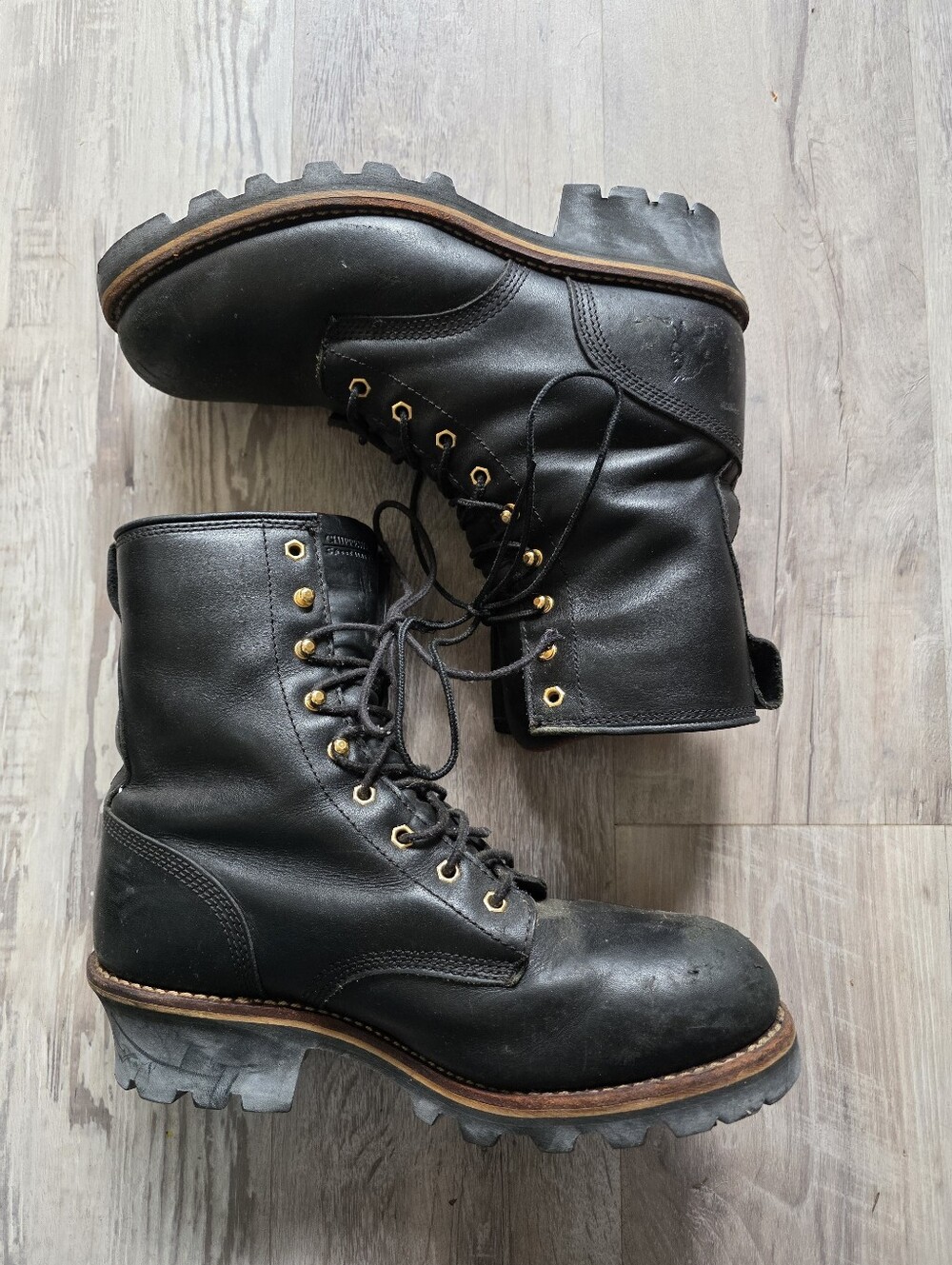 Mens Chippewa Georgia Black Leather Logger Boot Size 12
